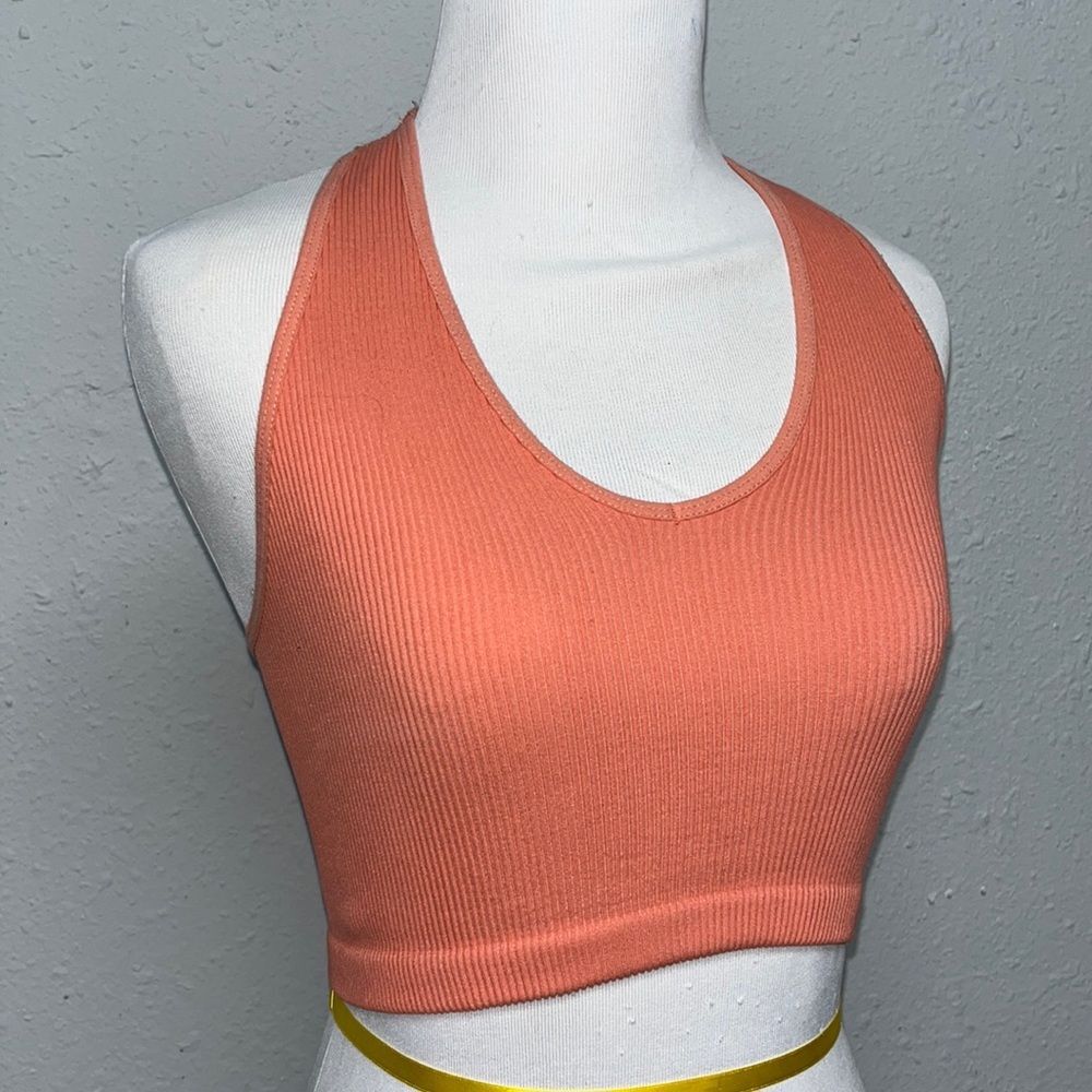 Free People Movement Free Throw Cropped Ribbed Tank Peach Bra Top Size XS